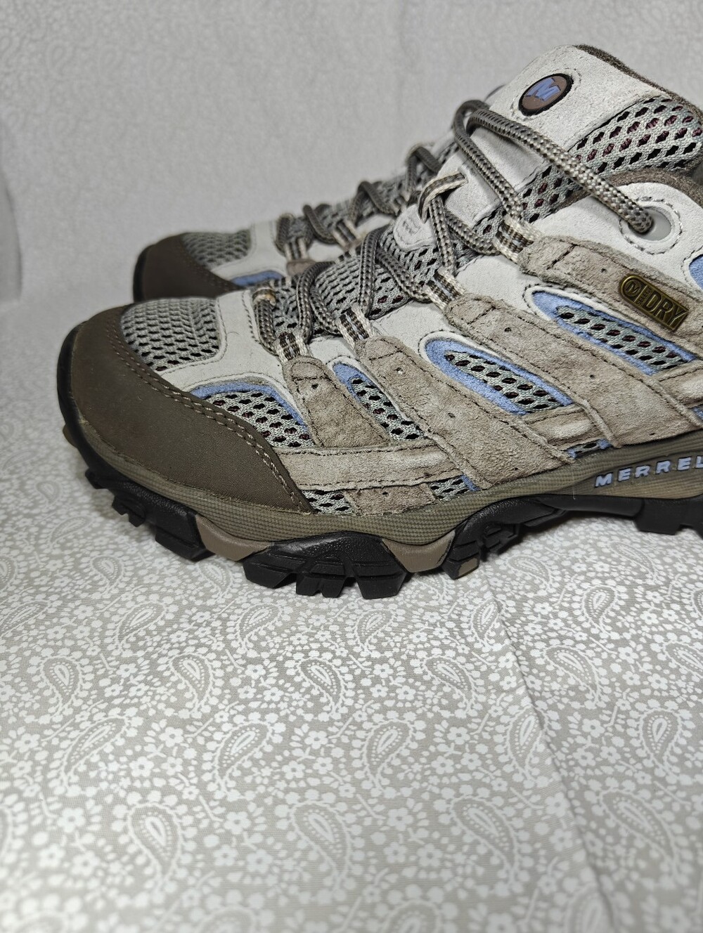 Merrell Women's Moab 2 Waterproof Grey Light Blue Vibram Hiking Shoes Size 7 - Picture 3 of 12